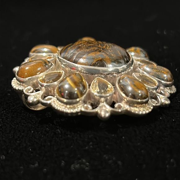 #18 Vintage Himalayan Gems Jasper & Citrine Brooch in 925 Silver - Picture 6 of 8